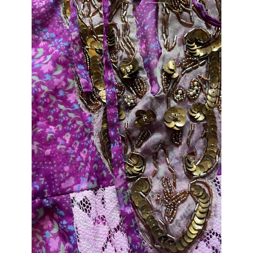 Free People Gossamer Wings Purple Patchwork Beaded Lace Boho Tunic Dress M/L - Picture 6 of 9